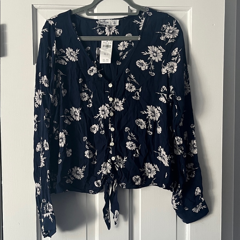 Hollister Navy Floral Button-Up Blouse